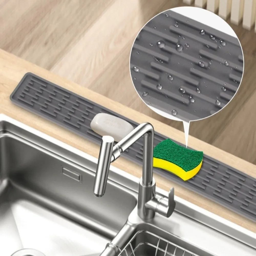 Silicone Tap Washer - ノンスリップシリコン排水マット折りたたみ式食器乾燥長い蛇口マット大型多機能食器乾燥マット