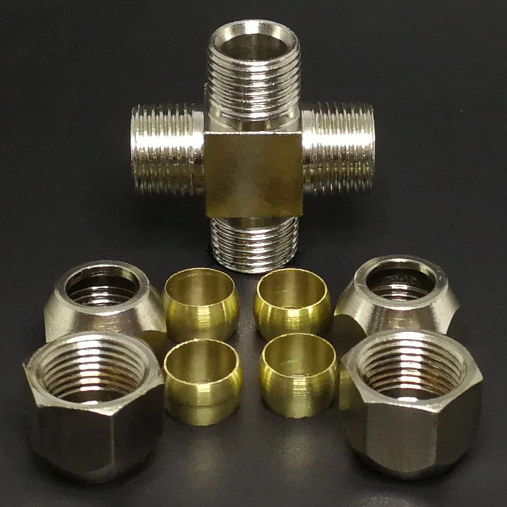 フィット6/8/10/12mm外径チューブ用クロス4ウェイ圧 - Compression Fitting Brass のレビューと価格